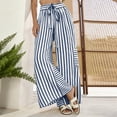 thumbnail image 5 of Textilo Wide Leg Striped Palazzo Pants for Women Drawstring Elastic Waist Pants with Pockets Palazzo Trousers Lightweight Comfy Lounge Summer Beach Boho Clothes,Blue XL, 5 of 5