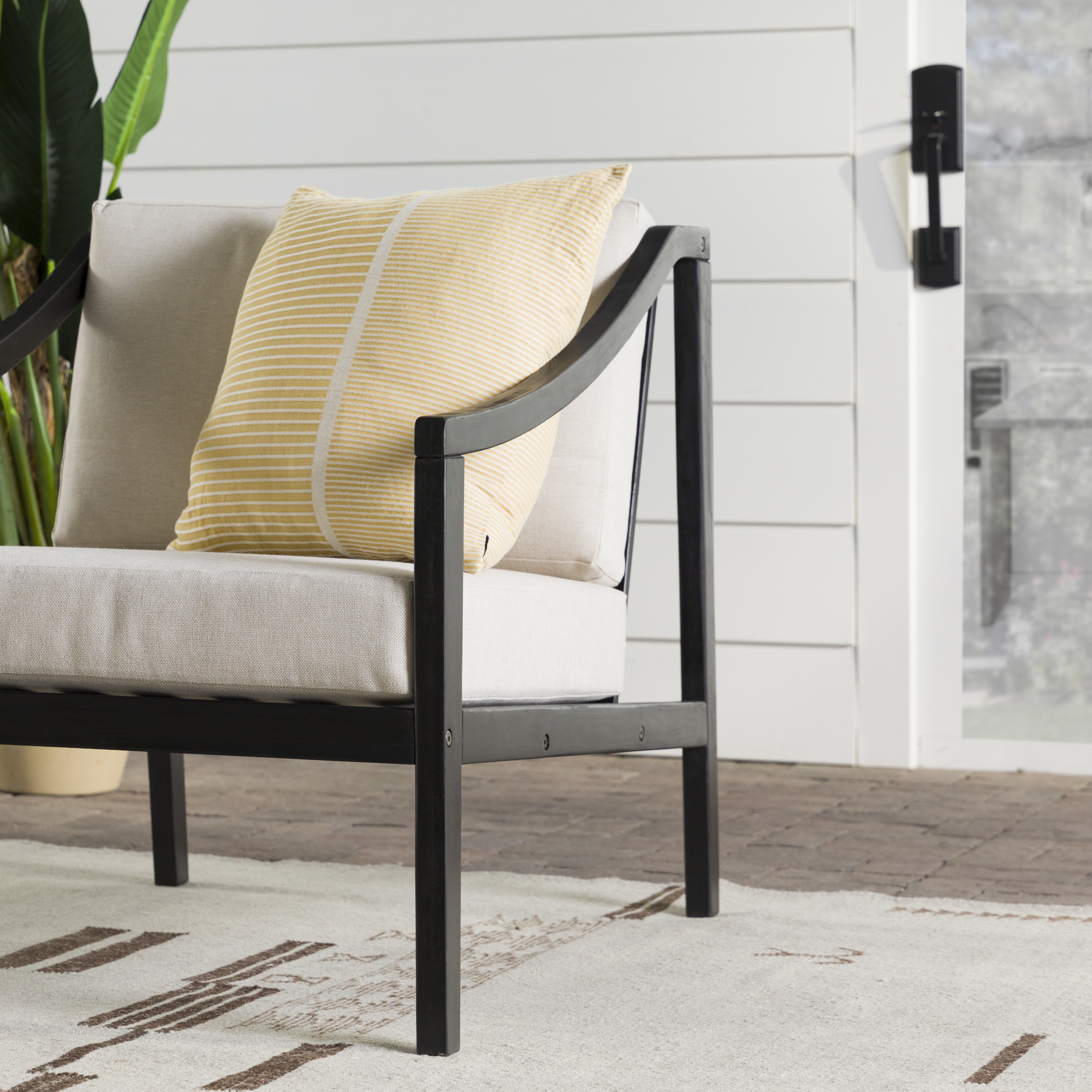 Walker Edison Modern Wood Solid Curved Arm Outdoor Club Chair, Black
