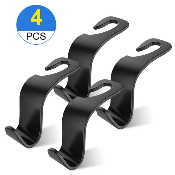 4pcs Car Headrest Hooks, Roulens Vehicle Universal Back Seat Organizer Hanger Storage Hook, Purse Hook for Car Handbag, Clothes, Umbrellas, Coats, Grocery Bags, Black