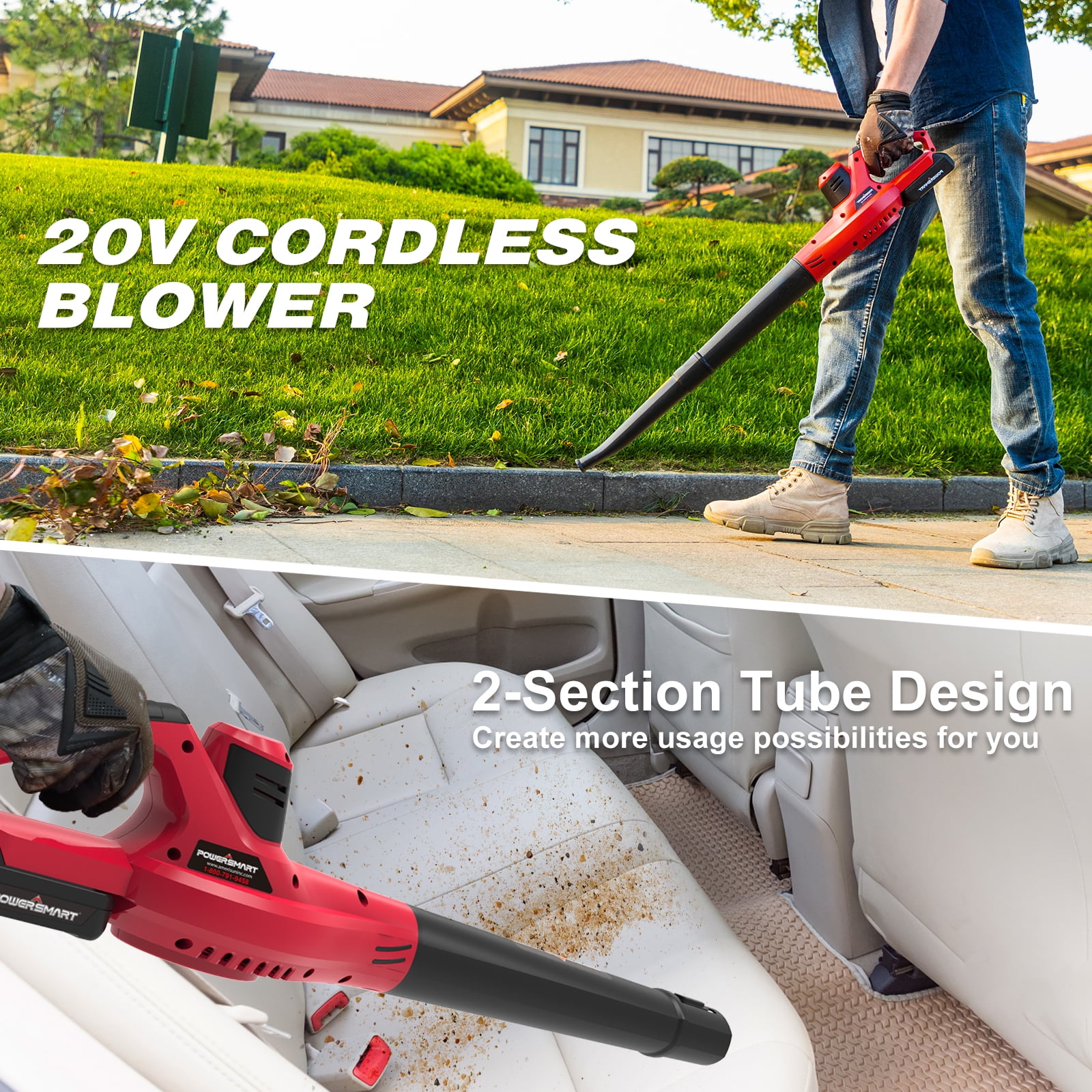 PowerSmart Brand New 20V Cordless Handheld Garden Leaf Blower with Two 2.0Ah Batteries and Charger