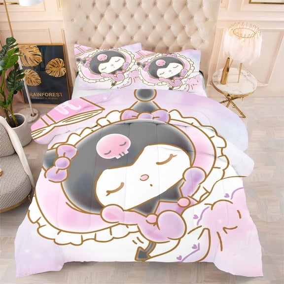 Twin/Twin XL Bedding Set - 3 Pieces Kuromi Comforter Sets for All Season, Bed in a Bag with Quilt & Pillowcases NEW
