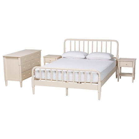 Baxton Studio Braith Farmhouse Ivory Spindle Wood King Size 4-Piece Bedroom Set