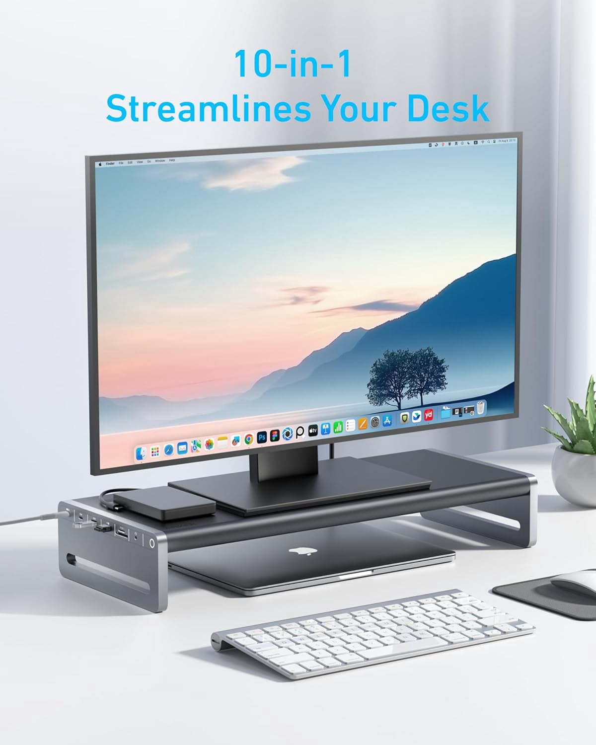 Anker USB C Hub, 10-in-1 Aluminum Monitor Stand with 100W PD, 5Gbps USB Ports, 4K@60Hz HDMI Display, Built-in 3.3 ft Cable, Clutter-Free Desk
