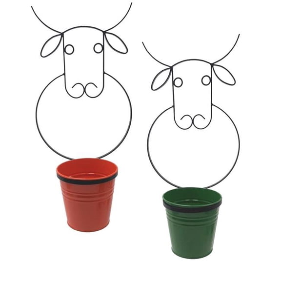 Houston International Trading 0356E TA-SA S/2 0356E TA-SA S/2 Enameled Galvanized Steel Wall Planter with iron holder