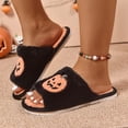 thumbnail image 2 of Halloween Slippers for Women Funny Pumpkin Print Open Toe Plush Cotton Slippers Anti-slip House Warm Shoes, 2 of 5