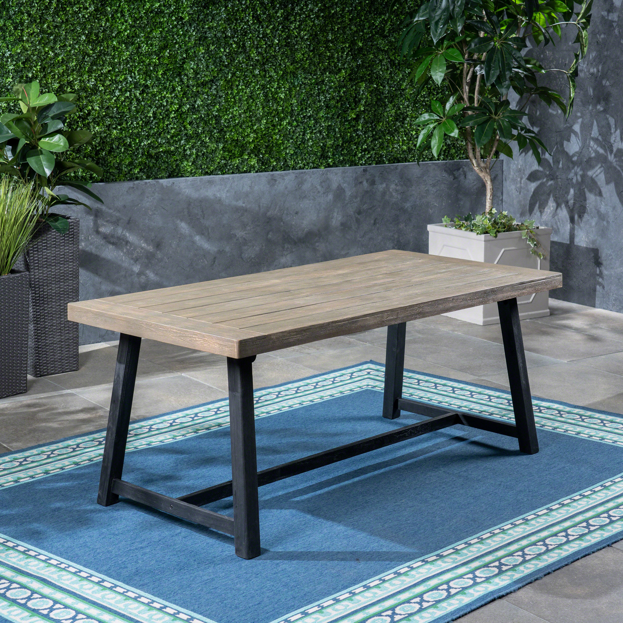 Toby Outdoor Acacia Wood Dining Table Sandblast Gray Finish And