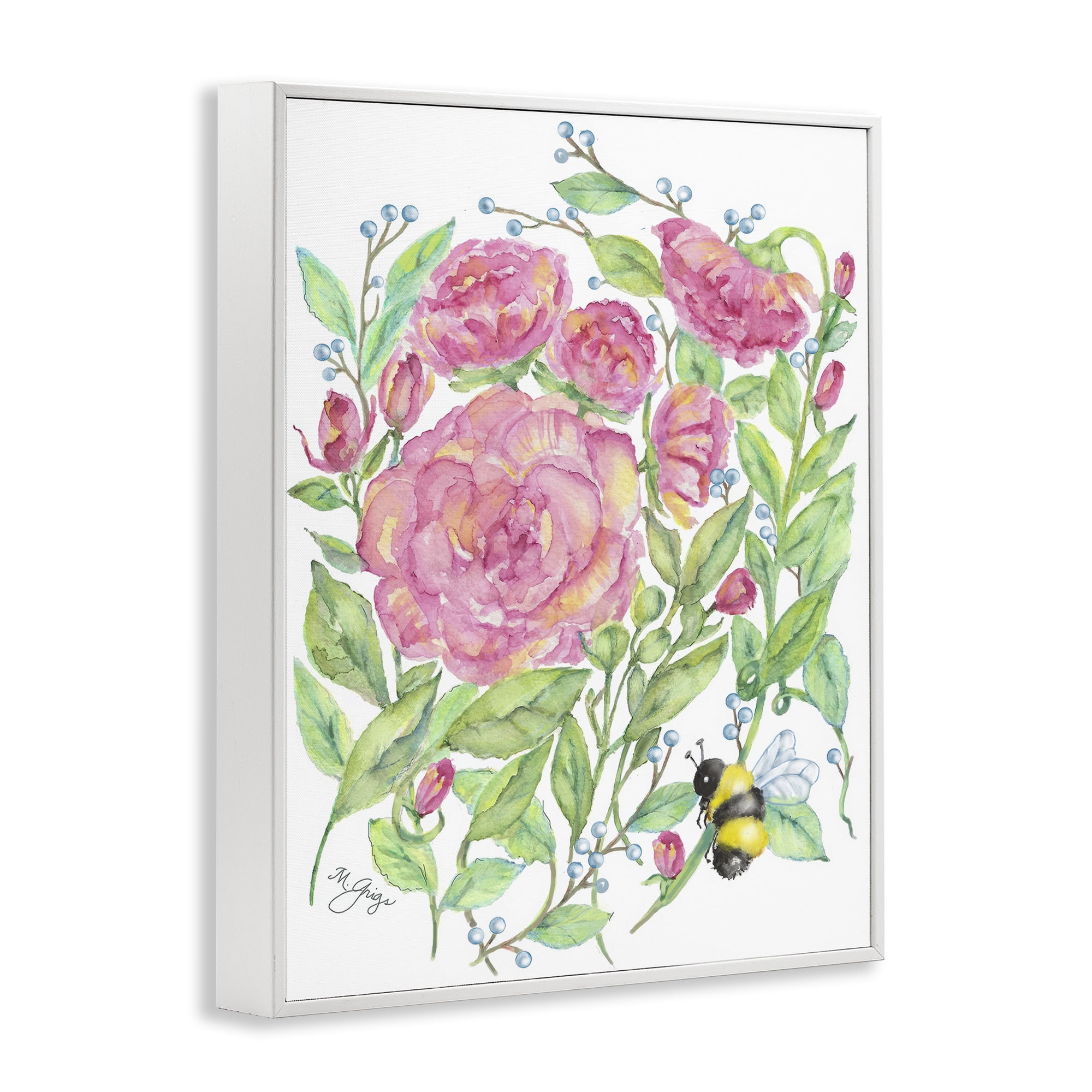 Stupell Industries Peony & Bumble Bee White Framed Giclee Art, design by Maureen Grigs
