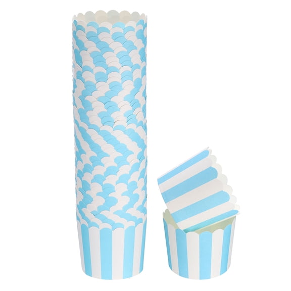 50Pcs Paper Baking Cups 6oz Bulk Cupcake Muffins Liners Cases Wrappers Stripe Blue