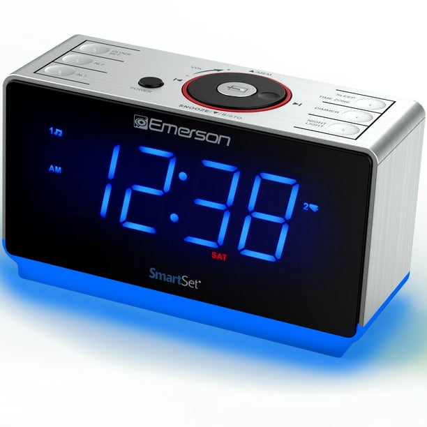 Emerson SmartSet Alarm Clock Radio with USB Charger, Nightlight, Bluetooth Speaker and Jumbo Display.