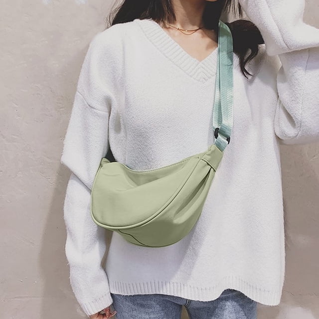 Bolso bandolera | Bolso de Viaje de Hombro Crescent Messenger para Mujeres Hombres | Nylon Impermeable Ligero, Correa Ajustable, 17x14x8cm, Blanco/Verde/Negro, Plegable, Multiusos