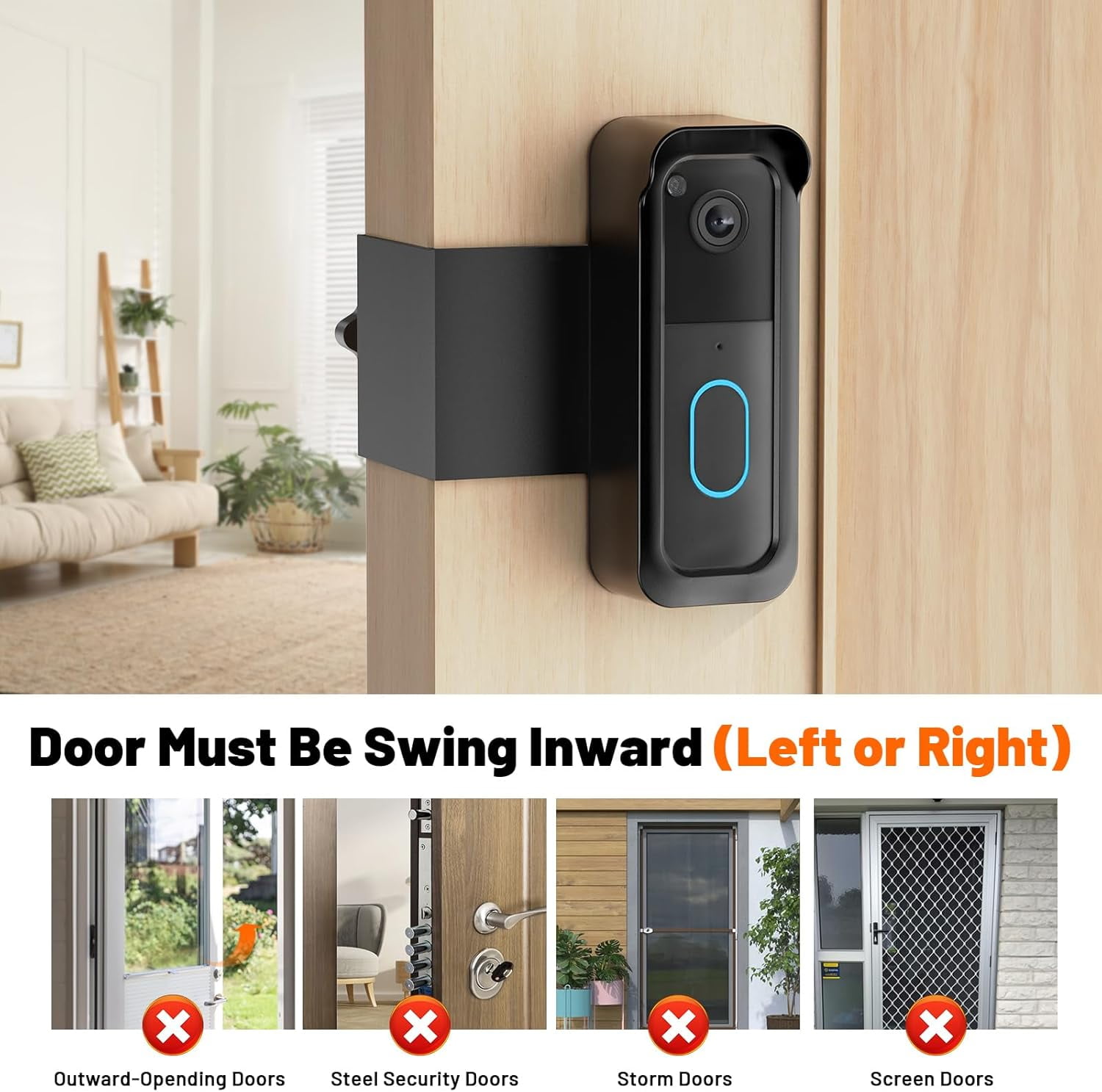 Doorbell Mount, 2nd Gen Anti-Theft Doorbell Camera Mount No Drilling with Rain Cover, Fit for Video Doorbell 1st & 2nd Gen, No Block Sensor & Night Vision