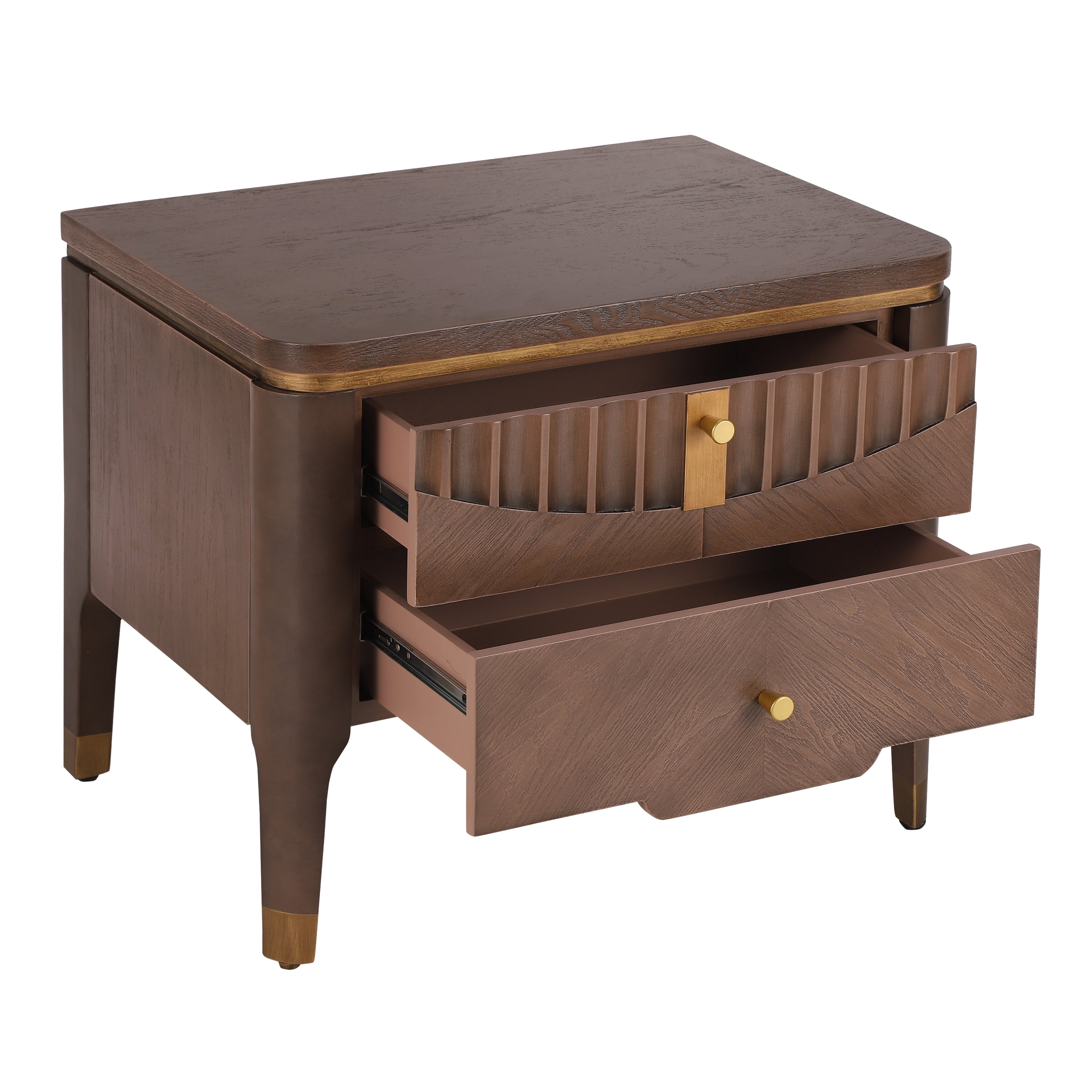 Noble House Table de Chevet Moderne avec 2 Tiroirs, Table de Chevet Design Vague avec Poignées en Métal, Brun Foncé