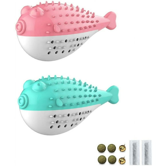 2Pcs Jouet Dentaire Chat, Jouets à l'herbe à Chat, Jouet pour Chat Jouet Molaire en Silicone À Mâcher Jouet Chaton Cataire Brosse À Dents Forme de Poisson Jouet Interactif Hygiène Dentaire Chat