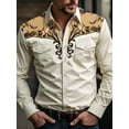 thumbnail image 4 of Men's Embroidered Western Cowboy Long Sleeve Dress Two Pockets Shirts Pink L, 4 of 4