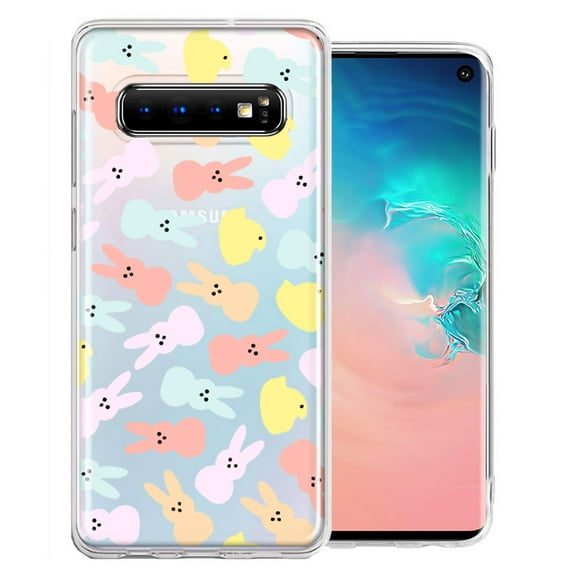 MUNDAZE for Samsung Galaxy S10 Plus Pastel Easter Polkadots Bunny Chick Candies Double Layer Phone Case Cover