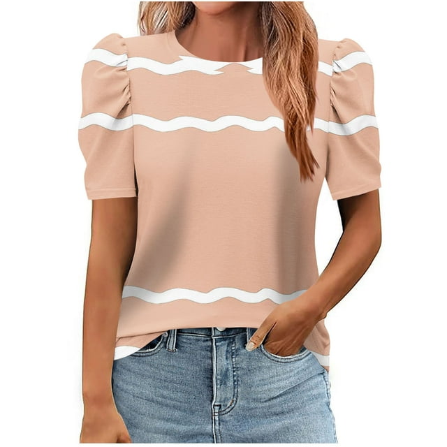 Pisexur Hauts pour Femmes, Hauts de Sortie pour Femmes & T-Shirt à Manches Courtes Col Rond Imprimé, Haut Ample, Hauts de Printemps pour Femmes Kaki, m