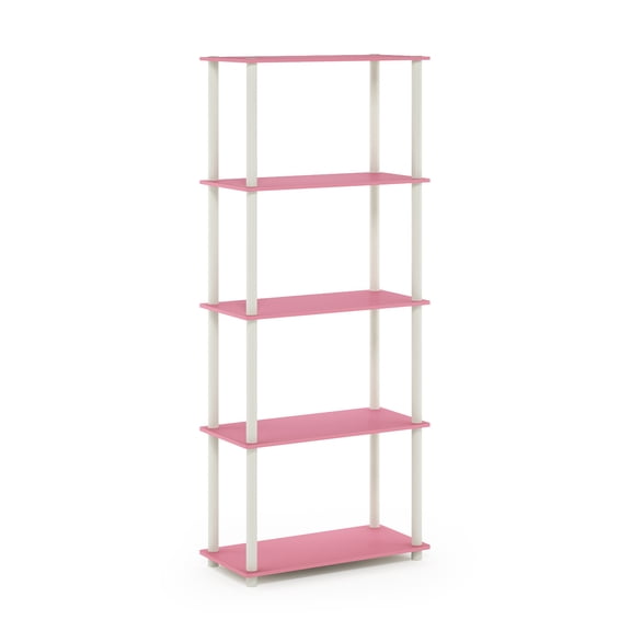 Furinno Rata 5-Tier Industrial Multipurpose Flat Base Shelf Display Rack with Metal Frame, Narrow, Marble White