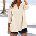 thumbnail image 2 of Button Up Shirt Women Fashion Casual Solid 3/4 Sleeve Button Down Shirt Summer Tops, 2 of 6