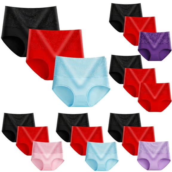 Fesfesfes Women Underwear Pack 3pcs Briefs Comfortable Cotton High Waist Underwear Women Plus Panties Plus Size Panties