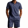 thumbnail image 6 of FRSASU Men's Cotton and Linen Polo Shirts and Shorts Set Short Sleeve 2 Piece Beach Vacation Outfits Summer Yoga Suits Navy, 6 of 9