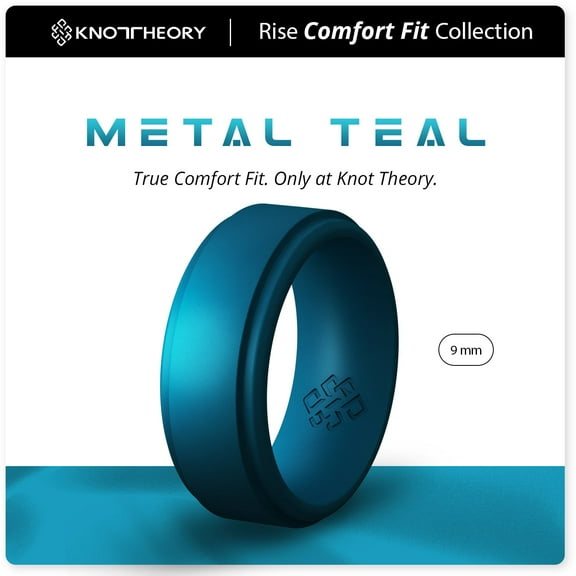 Metal Teal Step Edge Breathable Silicone Ring for Men 9mm Bandwidth