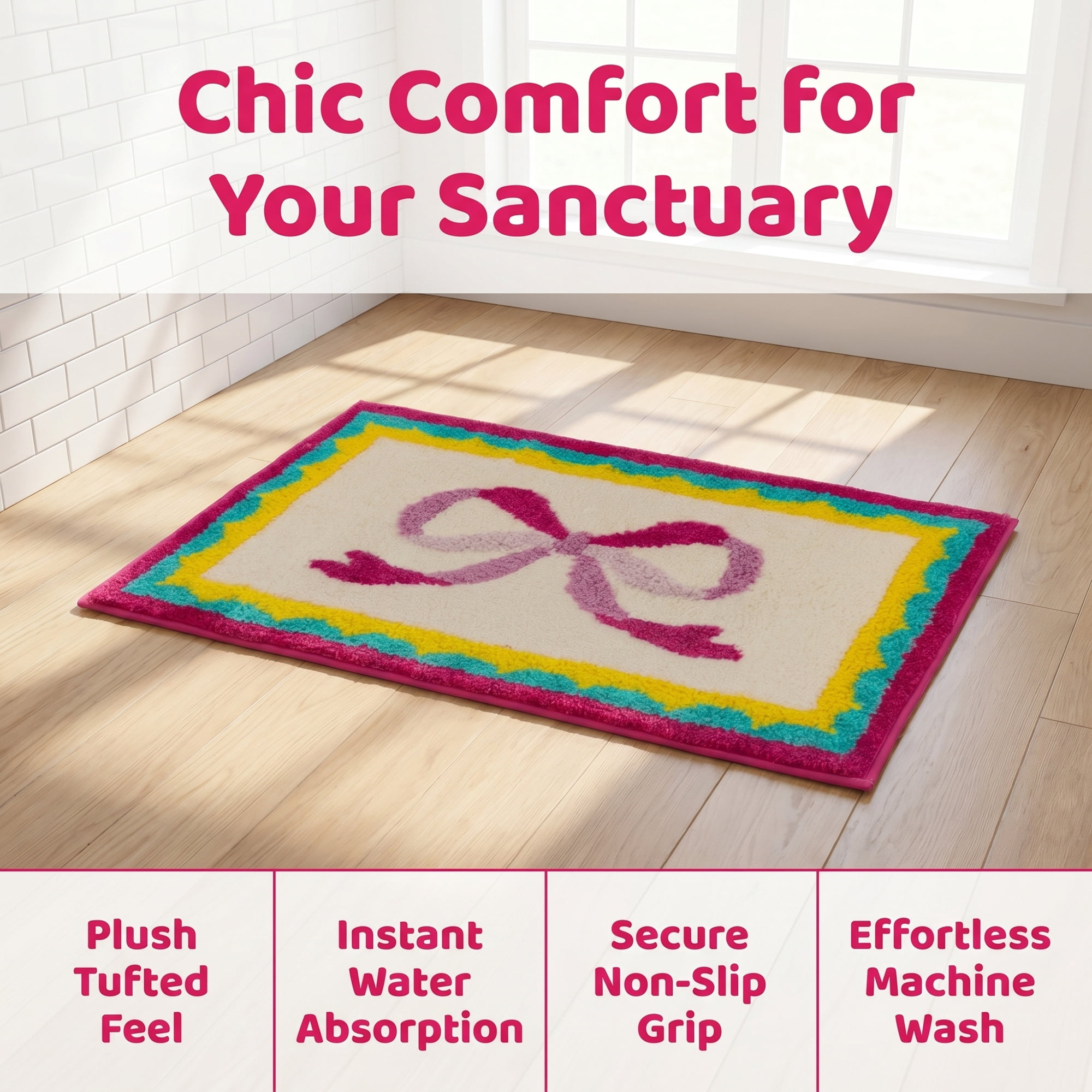 Unique Bargains Aesthetic Printed Soft Absorbent Shaggy Bath Mat Rose Pink 32" x 20"