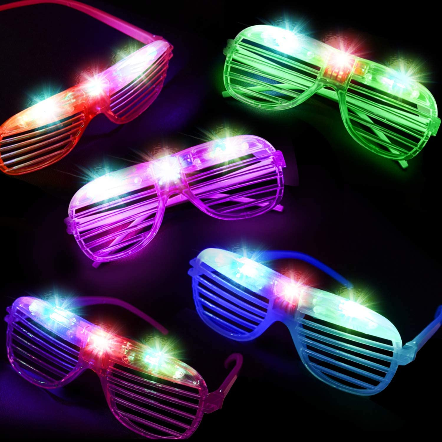 LED Glasses Glow in the Dark Party Favors Supplies for Kids 24 Pack Flashing Plastic Light Up Glasses Toys Bulk 3 Replaceable Battery Flashing Light fit Concert Birthday Holiday 