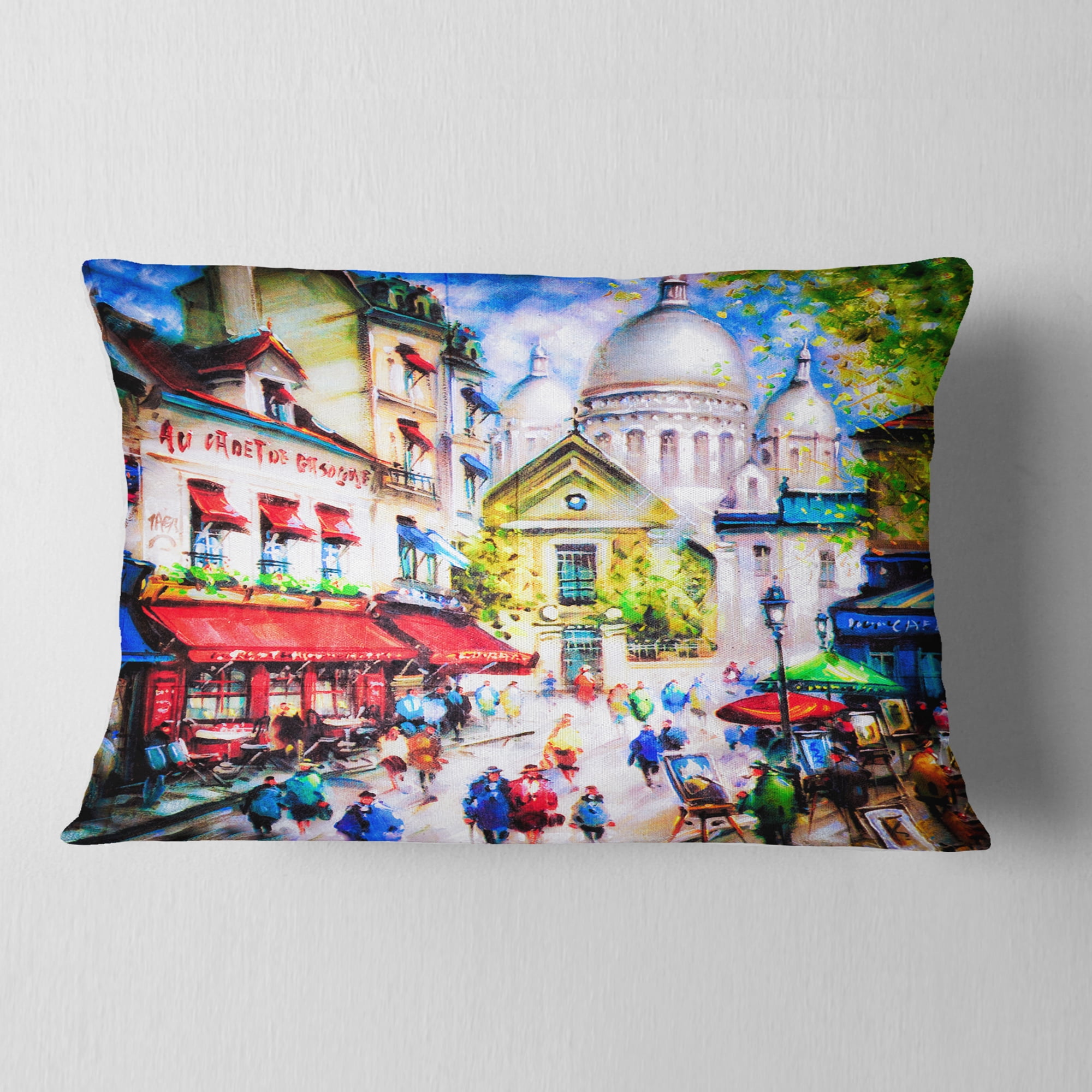 Designart Sacre Coeur and Montmartre - Cityscape Throw Pillow - 12x20