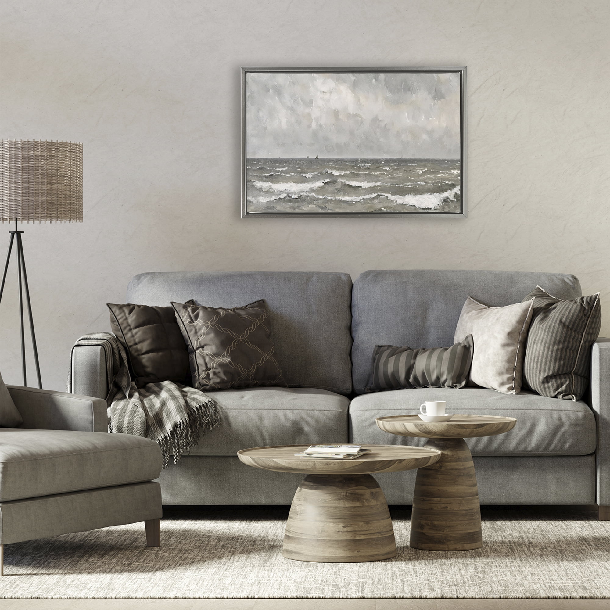 Stupell Industries Stormy Ripples at Sea Gray Framed Floater Canvas Wall Art, design by Jacky Ngan