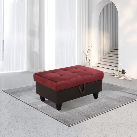 Flannel and PVC Storage Ottoman for Living Room