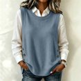 thumbnail image 4 of GILIGEGE Women's Round Neck Sleeveless Pullover Ribbed Knit Sweater Vest,Pullover or Side Button,Fitted Ribbed Knitted,Lightweight Soft Comfy,Vacation Travel Work Vest,Cute Striped Knit Vest Blue A, 4 of 7