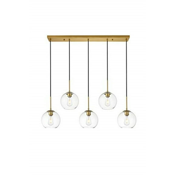 HomeStock French Country Baxter 5-Light Brass Pendant with Clear Glass - Stylish Brass Pendant Light Fixture for French Country decor