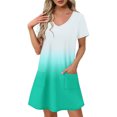 thumbnail image 2 of GaThRRgYP Breathable Cotton Short Sleeve Round Neck Dress-Casual Chic,Women's Fashion Summer Gradient Short-sleeved V-neck Casual Dress Green XXL, 2 of 8