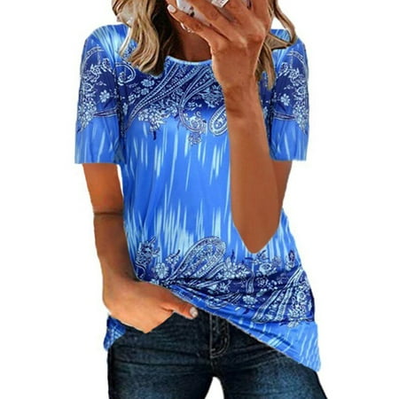 Womens Tops T-Shirts Tunic Blouses Plus Size Print Short Sleeve Summer Casual | Walmart Canada