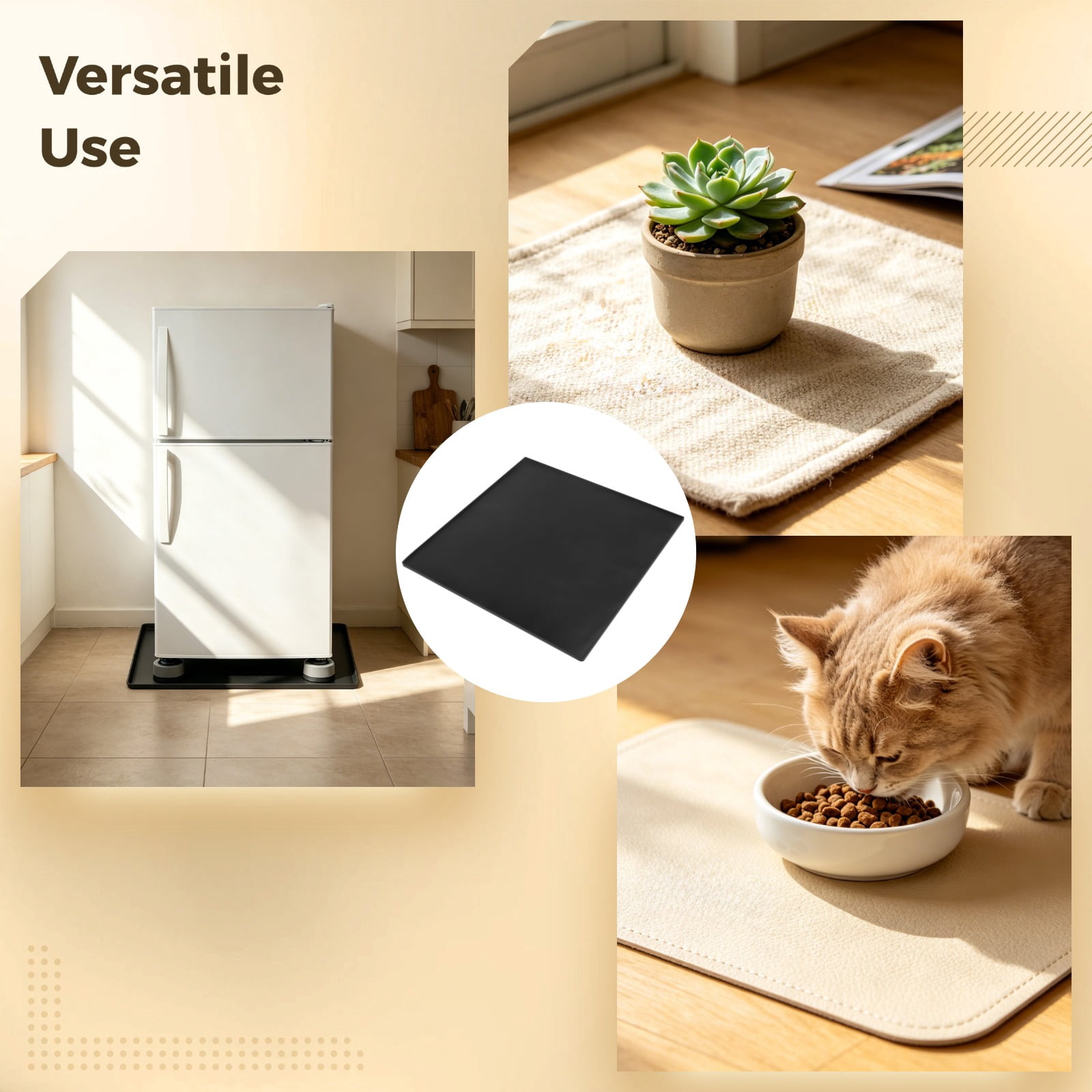 Fridge Silicone Mat With 4 Base Raisers, 23.6 x 23.6 x 0.6 in Waterproof Drip Tray, Non Slip Appliance Floor Protector Pad, Raised Edge Design for Washer Refrigerator Kitchen Use