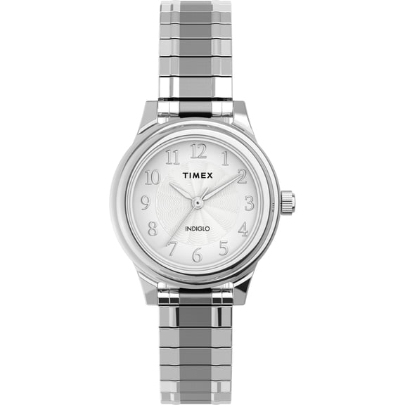 Timex Women's Classic 28mm Silver-Tone Watch, Stainless Steel Expansion Band