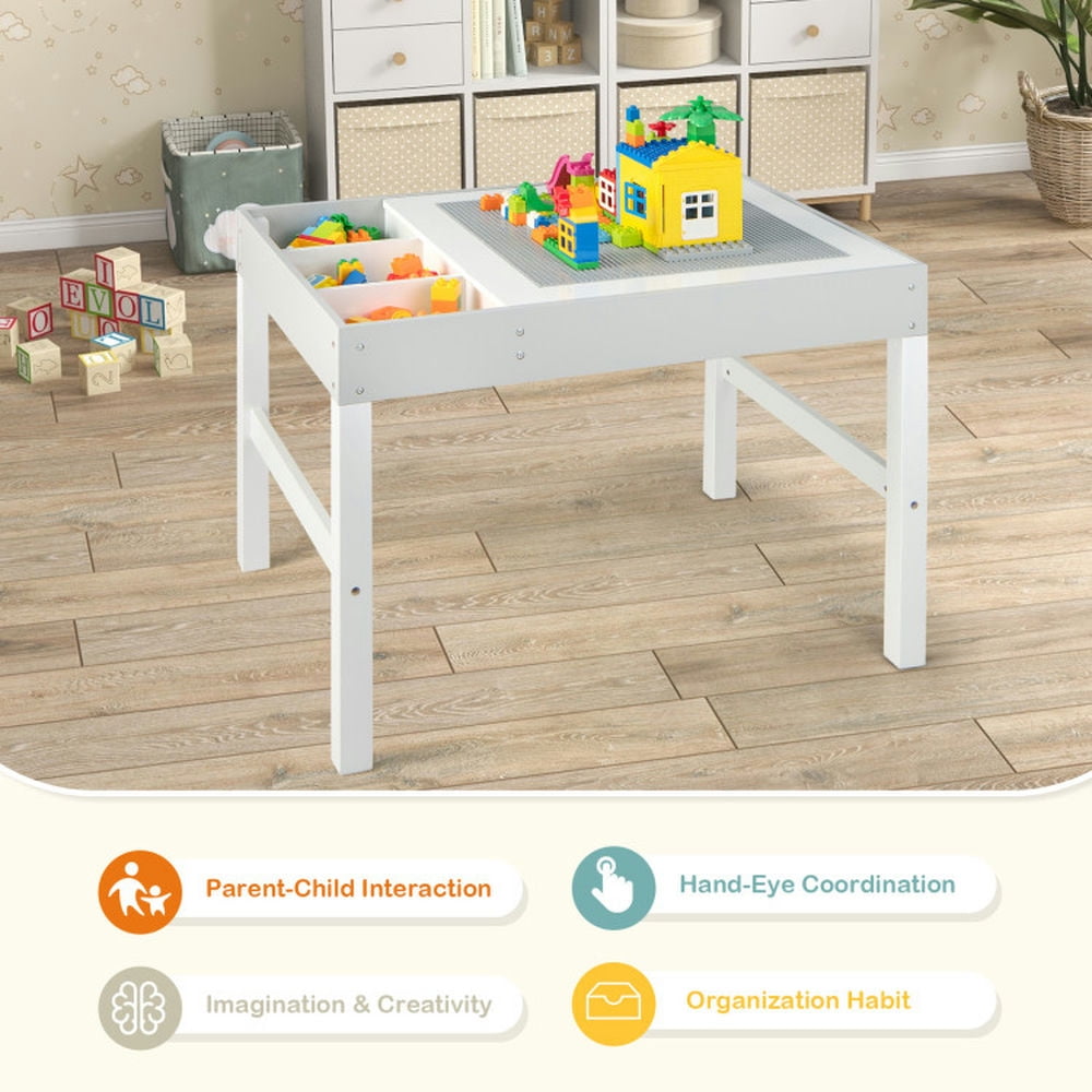 Spaco 3 in 1 Wooden Kids Table with Storage and Double-Sided Tabletop-White, Toddler Table and Chair Set for Arts & Crafts, Snack Time, Homeschooling, Homework