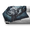 thumbnail image 2 of Mystic Soft Flannel Fleece Throw Blanket, Big Tree Thorns Branch in Spooky Night Fantasy Halloween Illustration Print, Cozy Plush for Indoor and Outdoor Use, 50" x 60", Teal White, by Ambesonne, 2 of 5