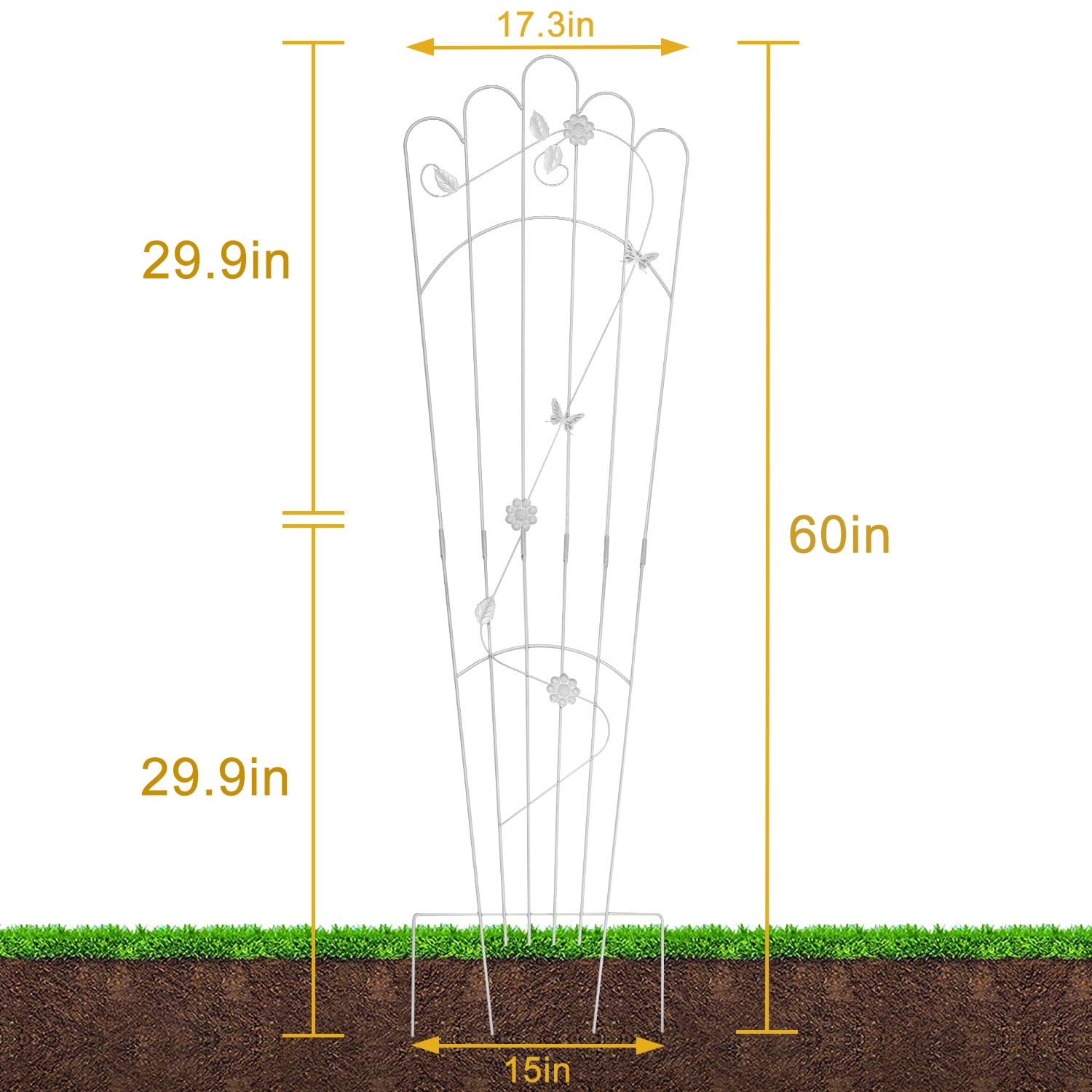Urban Deco 2 Pack 60 Inch Detachable Trapezoidal Garden Trellis for Climbing Plants Sturdy Black Patio Plant Trellis Plants Support Metal Trellis for Climbing Rose Vegetable Flower, Backyard (White)