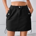 thumbnail image 2 of Women Denim Skirt Casual Sexy Washed Solid Color Elastic Waist Drawstring Work Skirt for Spring Summer, 2 of 2