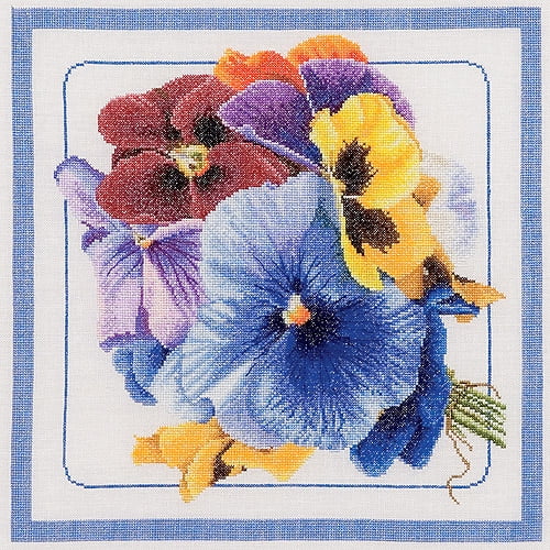 Thea Gouverneur Counted Cross-Stitch Kit, Pansies ...