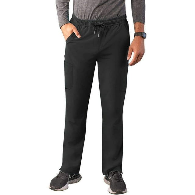 Adar Addition Scrubs for Men - Slim Leg Cargo Drawstring Scrub Pants - A6106 - Black - L