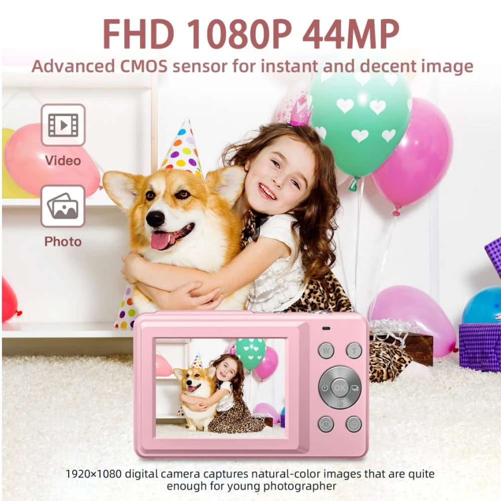 Zostuic Digital Camera, 4K 48MP Vlogging Camera with 32GB Card, 16X Zoom Anti-Shake, Compact Point and Shoot Camera for Teens Adults Beginners, 1 Batteries Included，Pink