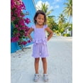thumbnail image 5 of BemeyourBBs Toddler Baby Girls Summer Clothes Cotton Linen 2 Pieces Outfit Cute Bow Print Flying Sleeve Smocked Tank Tops with Ruffle Shorts Set, 5 of 9