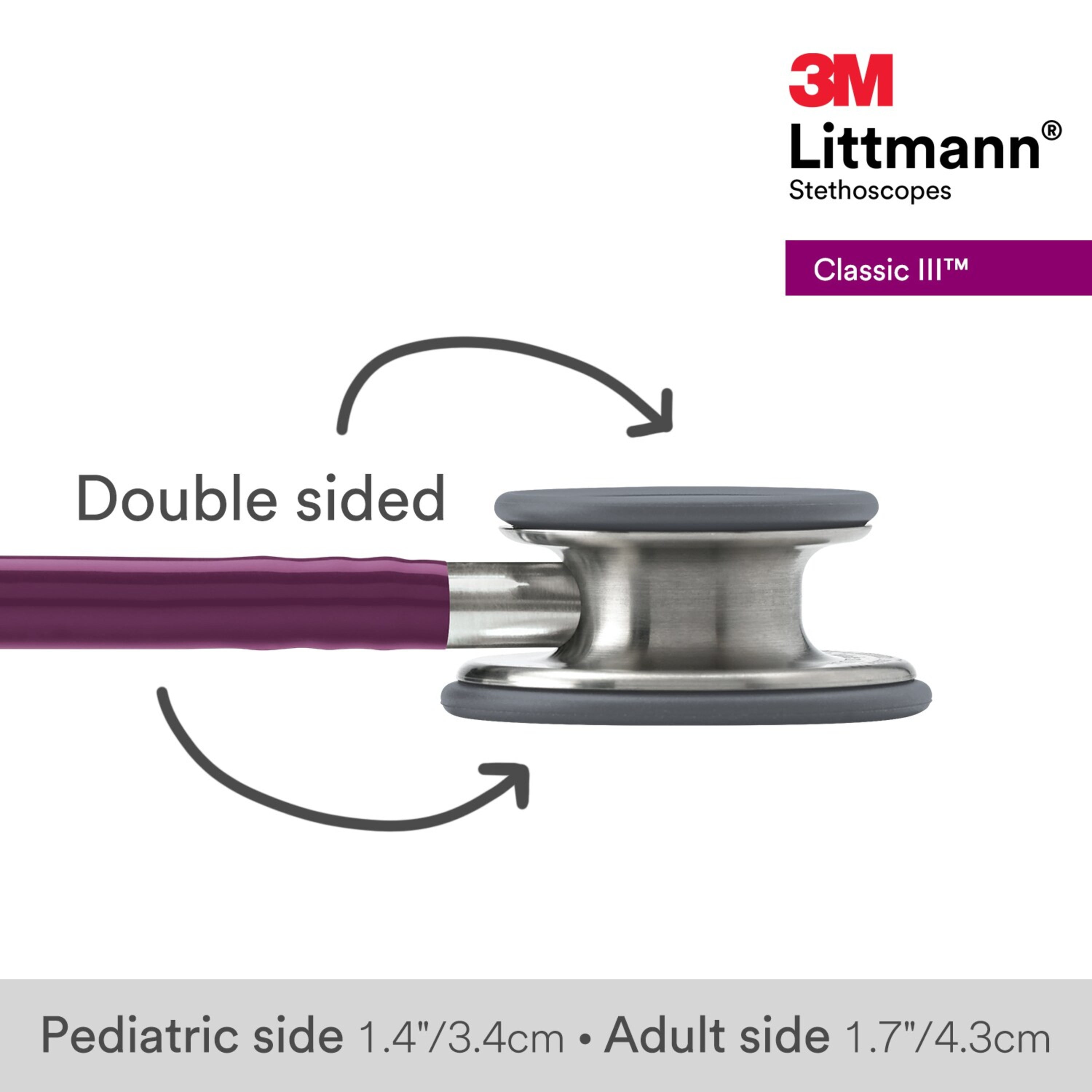 3M Littmann Classic III Monitoring Stethoscope, 5831, Stainless Steel Chestpiece, 27" Plum Tube