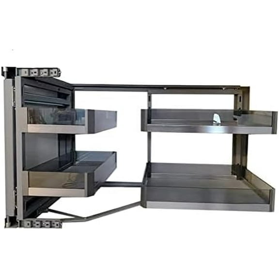 2 Tier Pull Out Blind Corner Cabinet for 14 Inch Organizer, Kitchen Blind Corner Basket Organizer Pull Out Left Handed Open, Rectangular Kitchen Corner Cabinet for Home