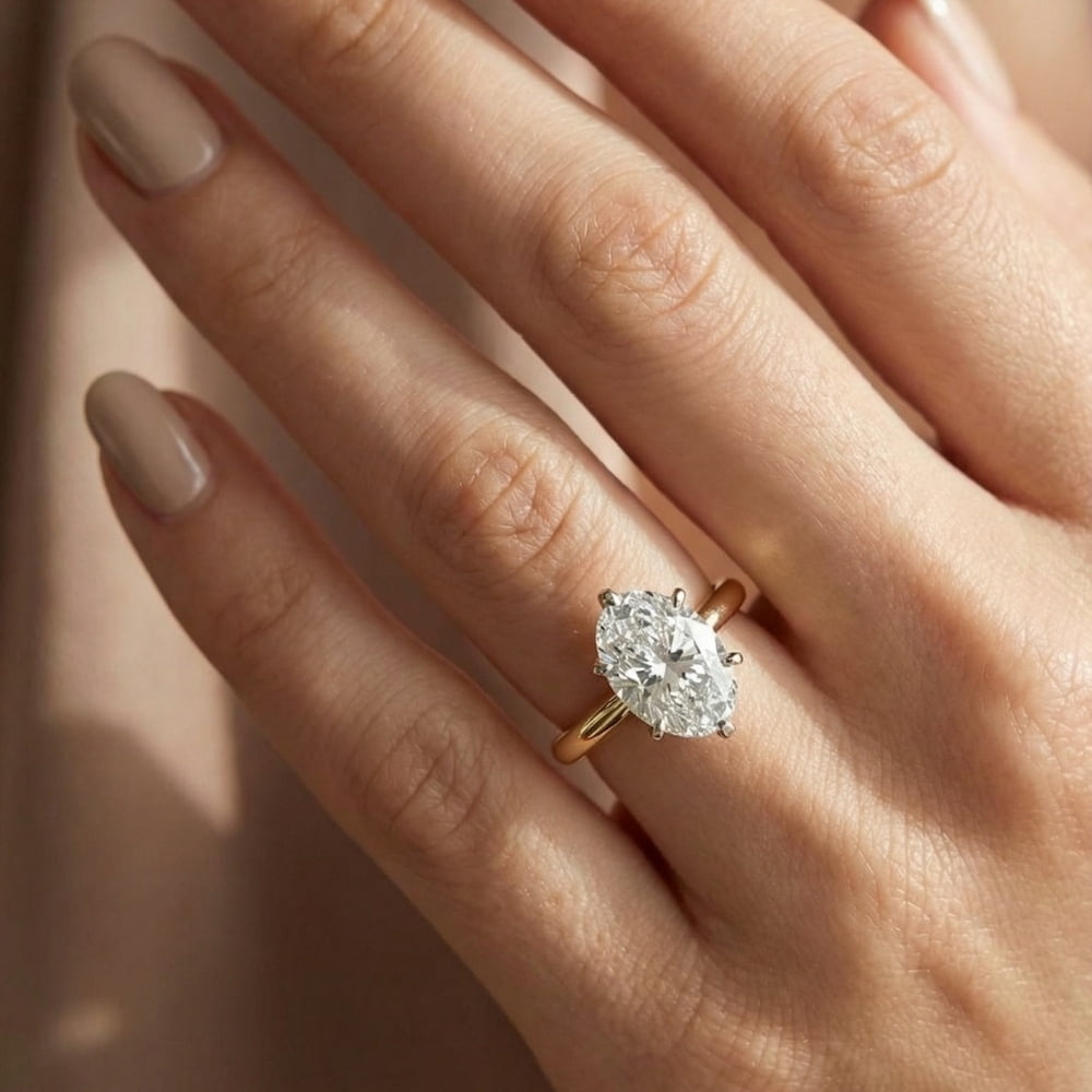 Pompeii 3Ct Oval Certified Diamond 14k Gold Solitaire Engagement Ring Lab Grown (GH,VS2)