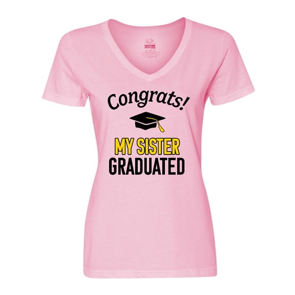 Inktastic Congrats My Sister Graduated with cap Women's V-Neck T-Shirt