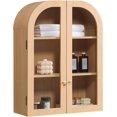 thumbnail image 7 of Arched Bathroom Wall Cabinet Set of 2, Over-The-Toilet Storage Cabinet with Glass Doors & Adjustable Shelf, Wood Floating Medicine Cabinet for Bathroom, Laundry, Kitchen, Natural Wood, 7 of 7