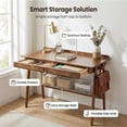 thumbnail image 3 of Leumius Solid Wood Writing Desk, Home Office Desk for Small Spaces, Mid Century Modern Desks with 2 Drawers and Storage Shelf, Standing Desk with Side Hooks for Study Bedroom Office Walnut, 3 of 9